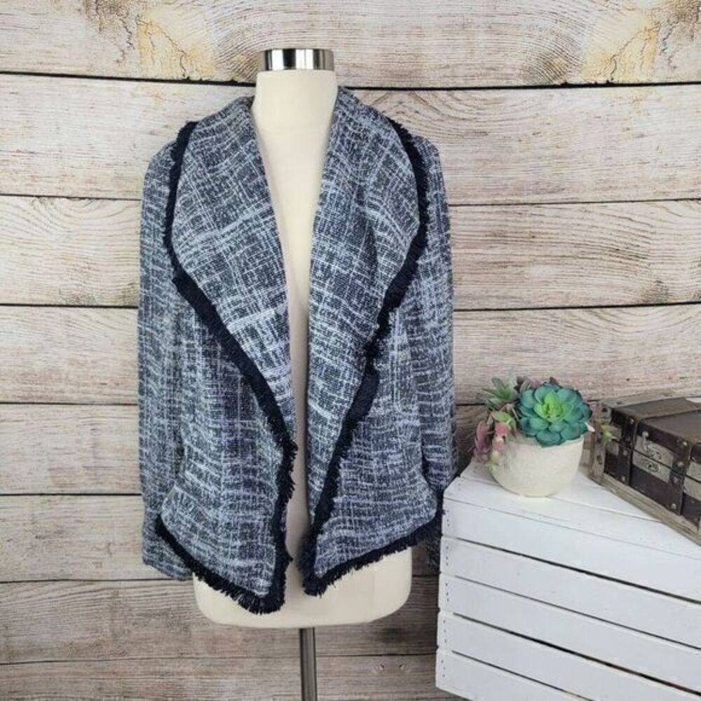 Rachel Zoe Women's Open‎ Front Fringed Collar Tweed Draped Blazer Size Medium